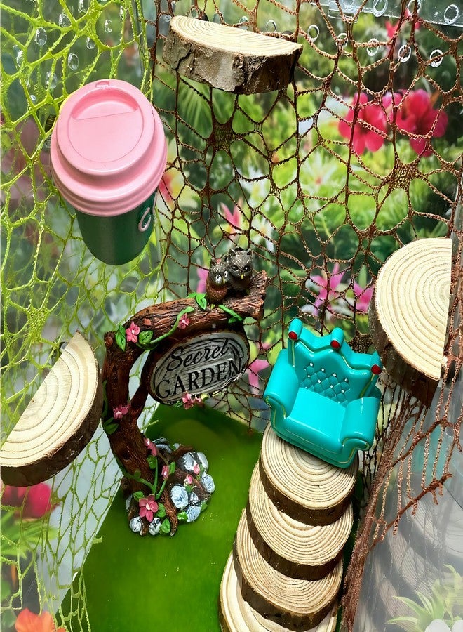 ZREVSB Jumping Spider Enclosure Accessories Kit, Habitat Decor - Wood Ledge, Water Dish & Climbing Web (with Green Water Dish) - Image 3
